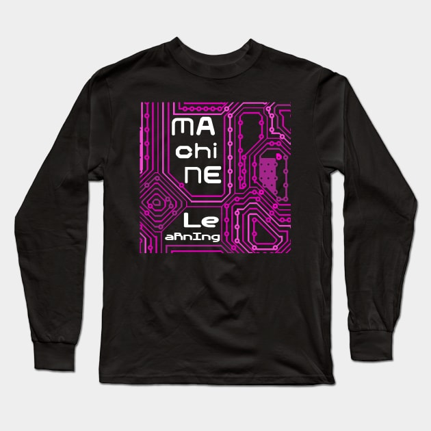 Machine Learning Circuit Board | Pink White Long Sleeve T-Shirt by aRtVerse